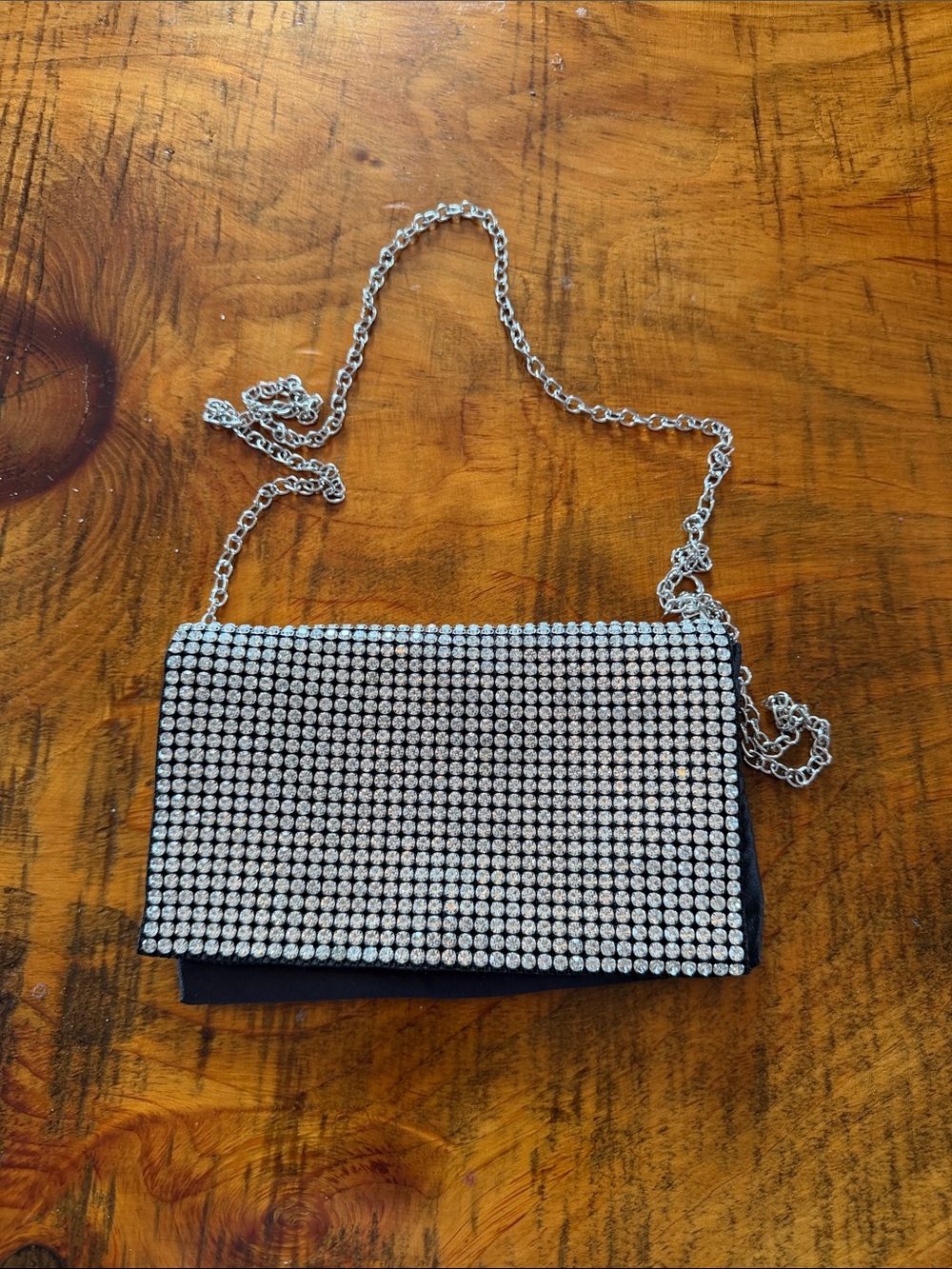 Rhinestone Chain Wristlet Clutch - Black